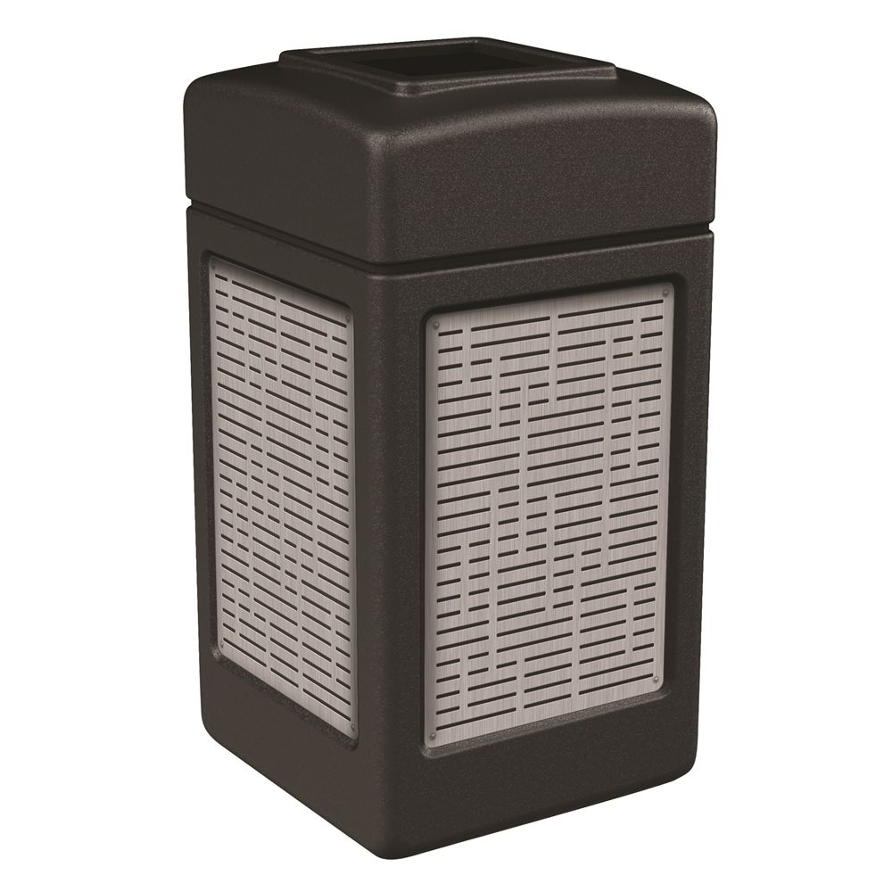 Commercial Zone® 42 Gallon Open Top Black Waste Receptacle Horizontal Lines Stainless Steel Design